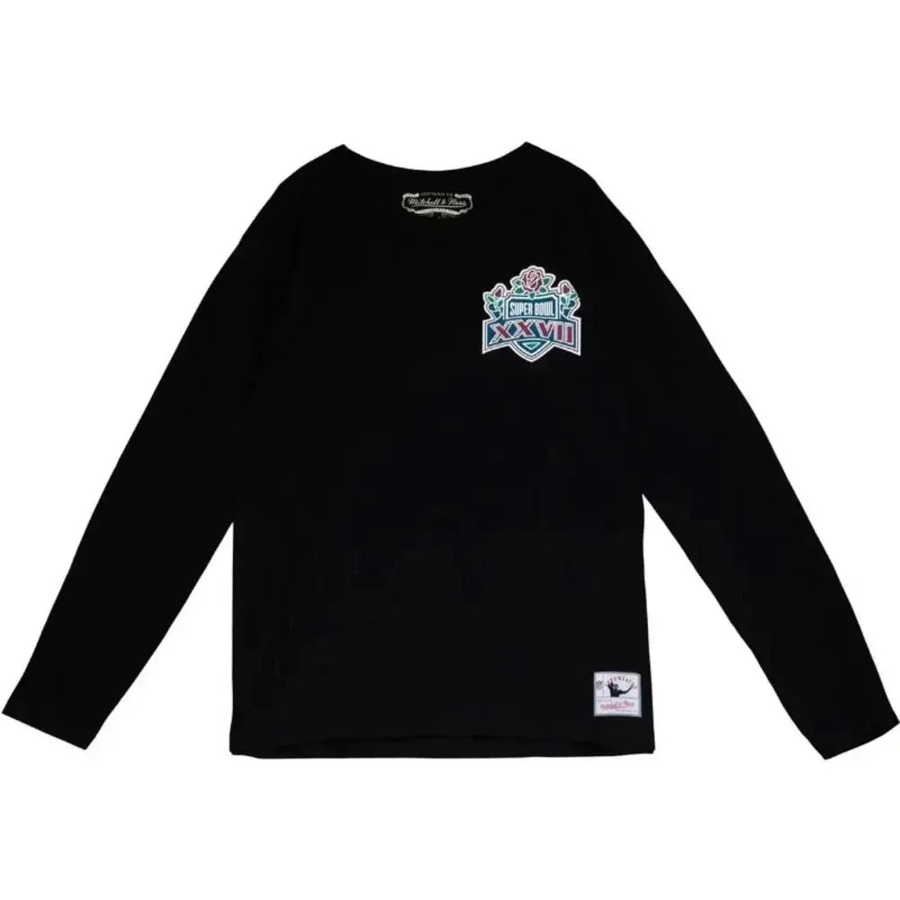 Mitchell And Ness Black Large Super Bowl Logo Mens NFL SB XXVII Long Sleeve Rose